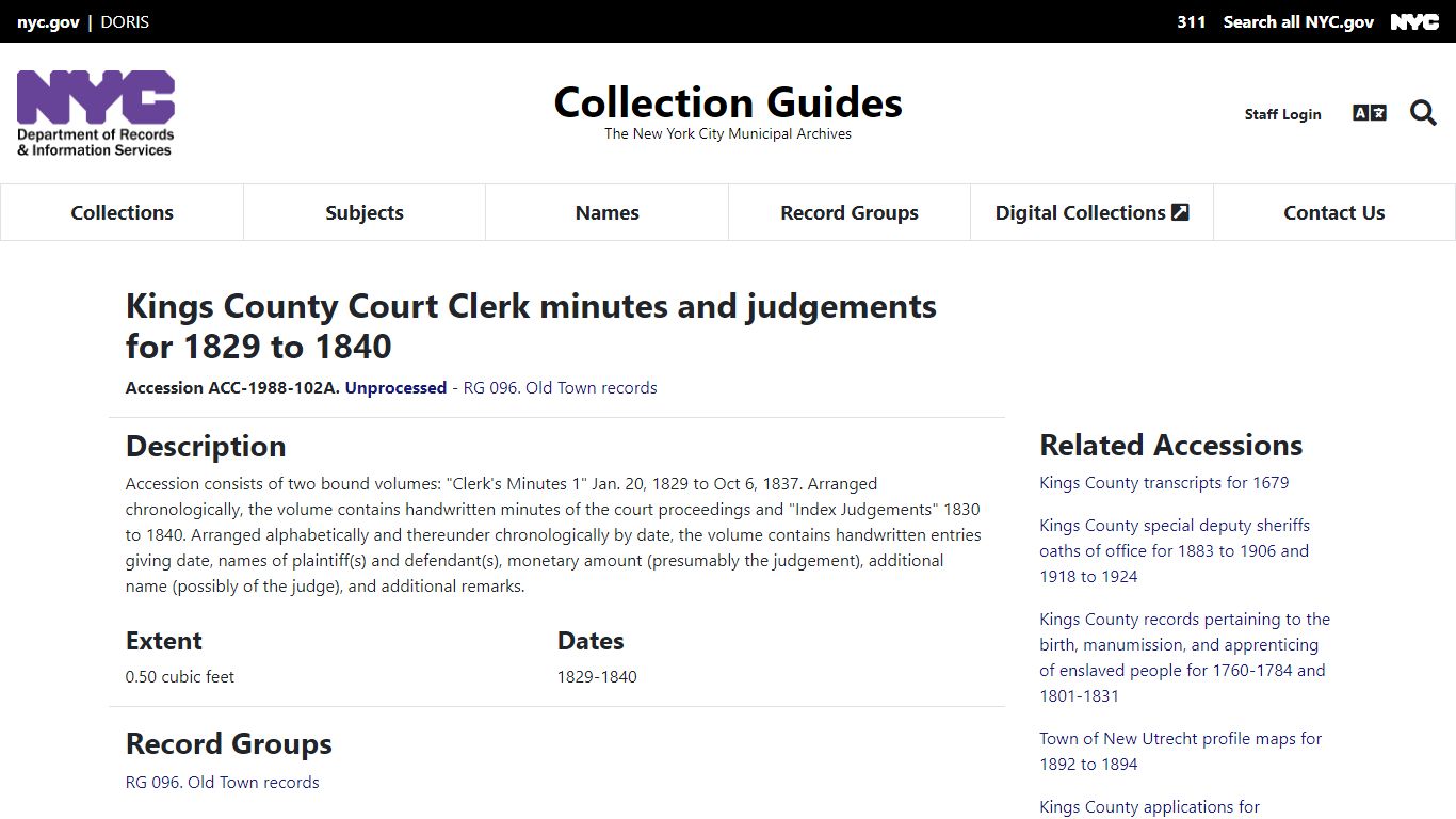 Kings County Court Clerk minutes and judgements for 1829 to 1840